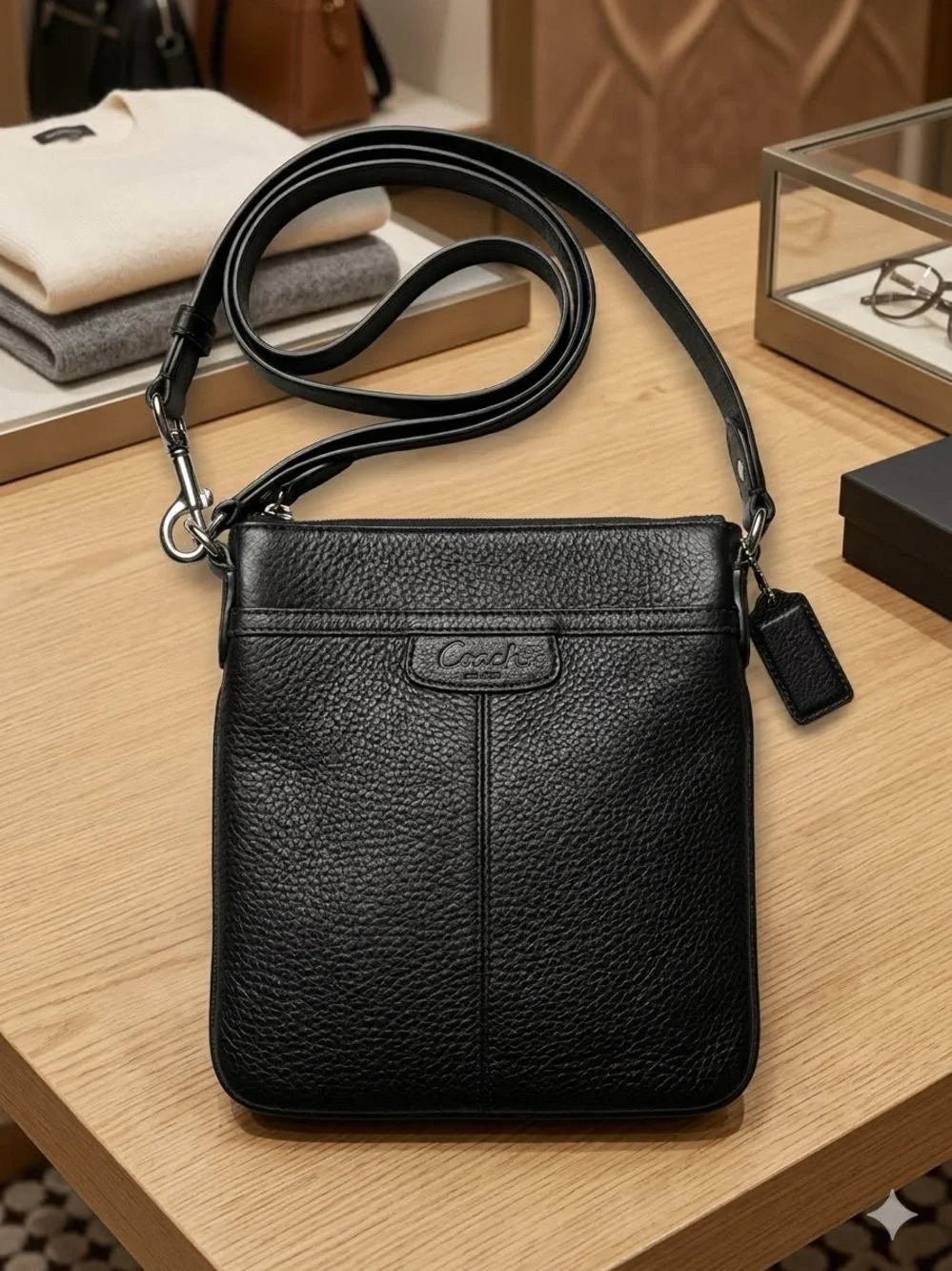 Coach Black Pebbled Leather Crossbody Messenger